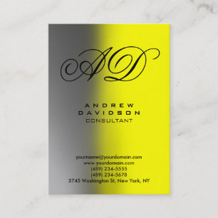 Vertical Grey Yellow Monogram Business Card