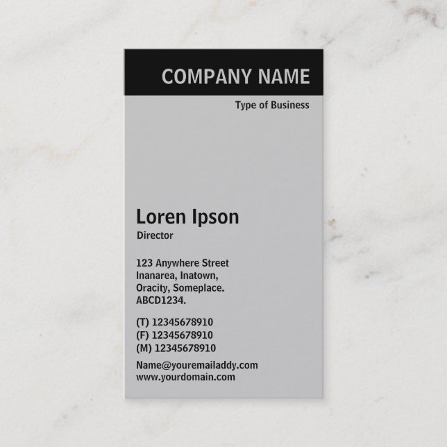 Vertical Header - Black with Grey CCCCCC Business Card (Front)
