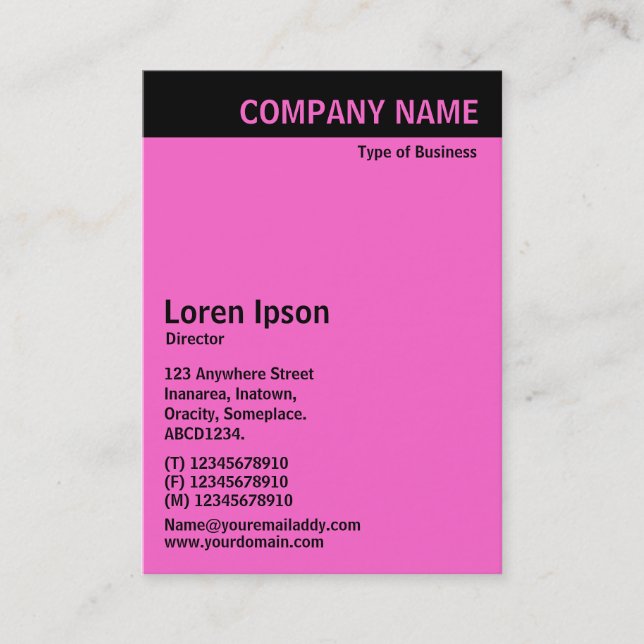 Vertical Header - Black with Pink FF66CC Business Card (Front)