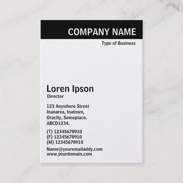Vertical Header - Black with White (Platinum Card) Business Card (Front)