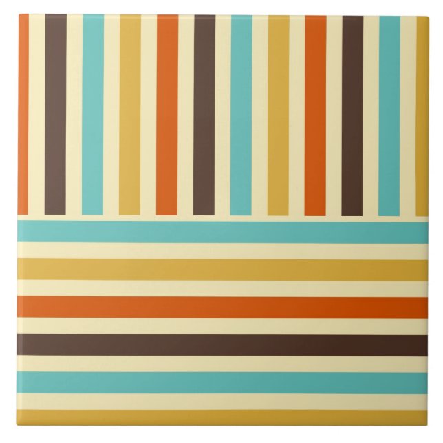 Vertical Horizontal Stripes Blue Yellow Red Tile (Front)