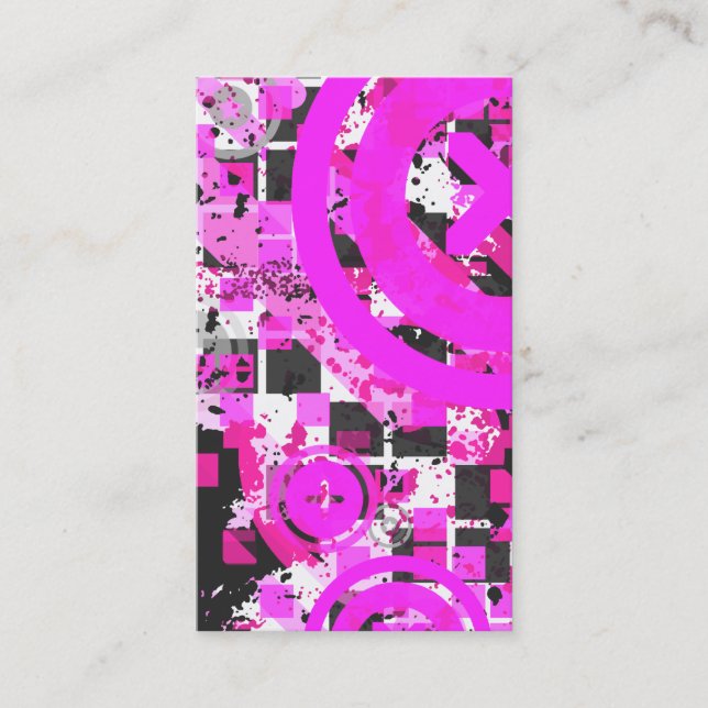 vertical hot pink chex business card (Front)