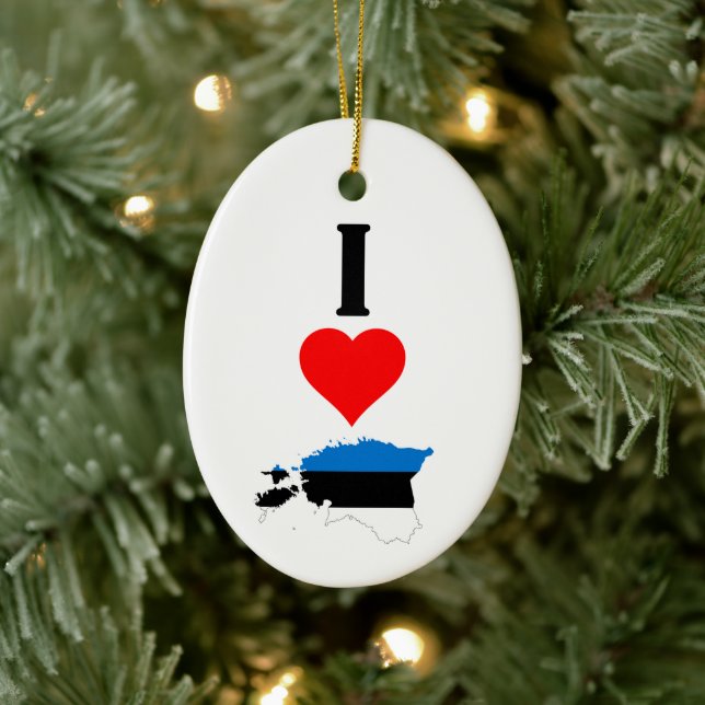 Vertical I Love Estonia / I Heart Estonia Estonian Ceramic Ornament (Tree)