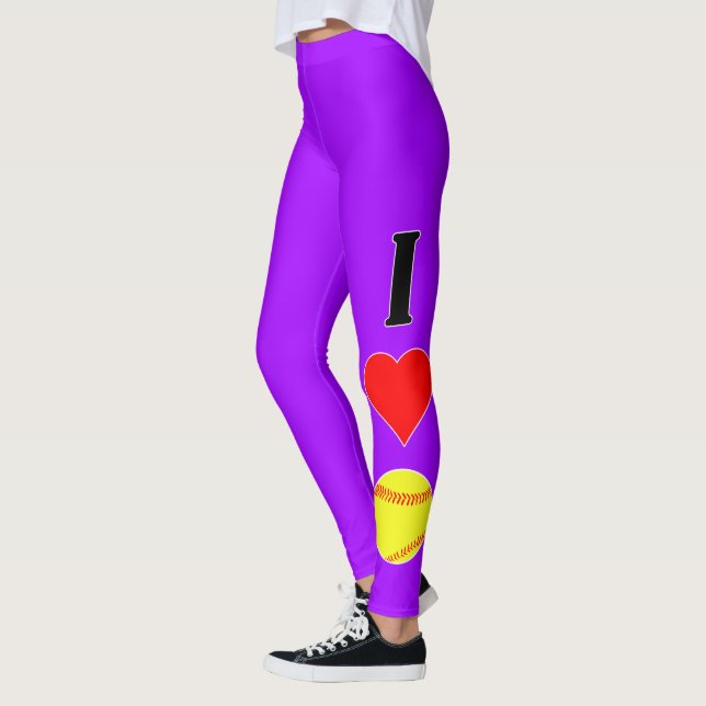 Vertical I Love/Heart Softball Custom Colour Sport Leggings (Left)