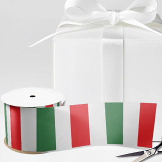 Vertical Italian Flag Stripes on White Satin Ribbon