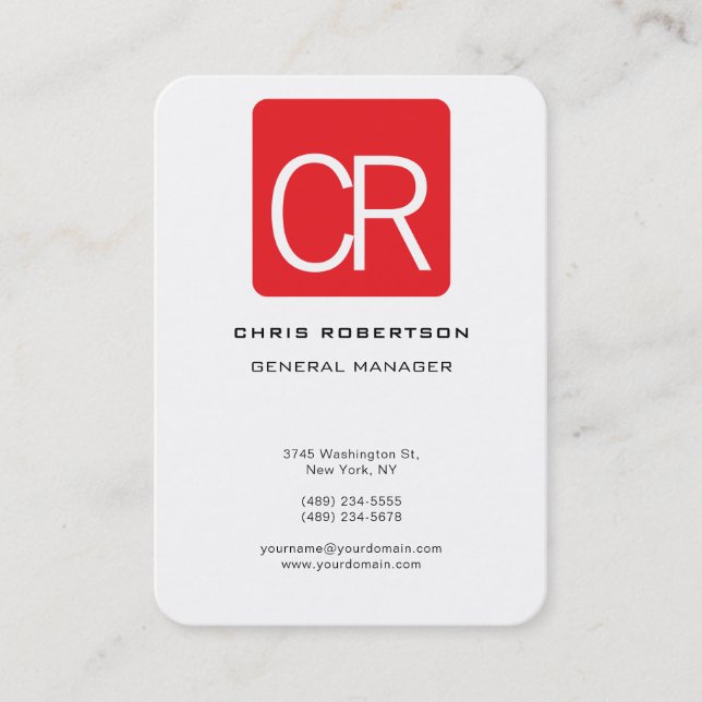Vertical Large Red Stripe White Professional Plain Business Card (Front)