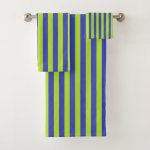Vertical Lime Green and Blue Stripes Bath Towel Set