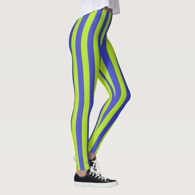 Vertical Lime Green and Blue Stripes Leggings (Right)