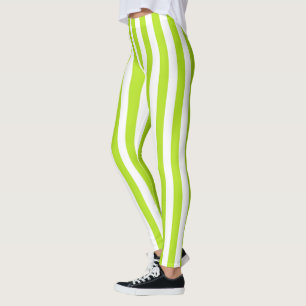 Vertical Lime Green and White Stripes Leggings