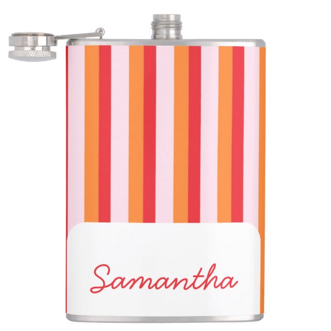 Vertical lines personalized stripes hip flask (Opened)