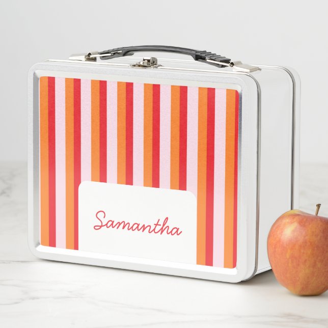 Vertical lines personalized stripes metal lunch box (In Situ)