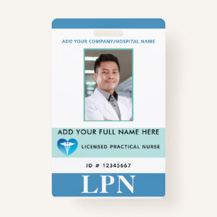 Vertical LPN, Licensed Practical Nurse, Photo ID Badge