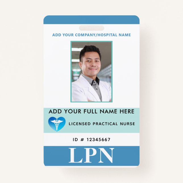 Vertical LPN, Licensed Practical Nurse, Photo ID Badge (Front)