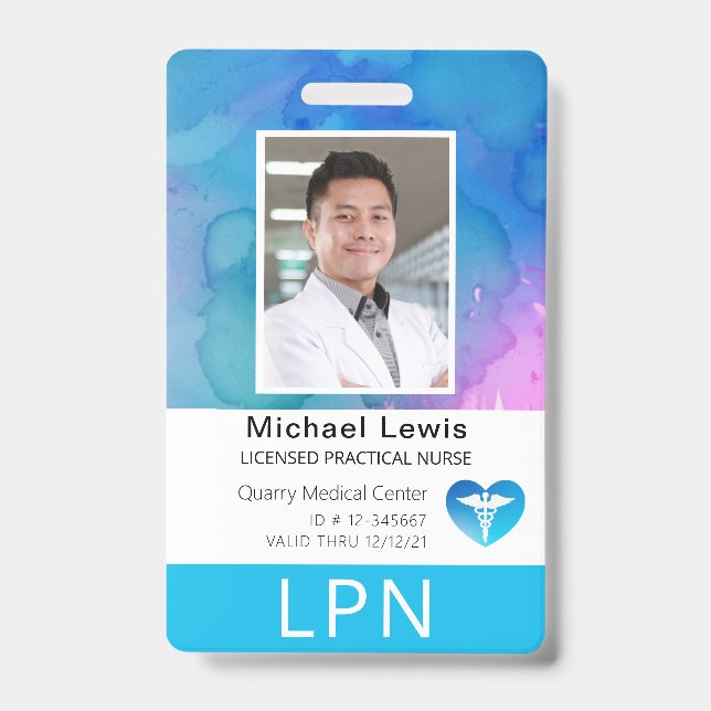Vertical LPN, Licensed Practical Nurse, Photo ID Badge (Front)