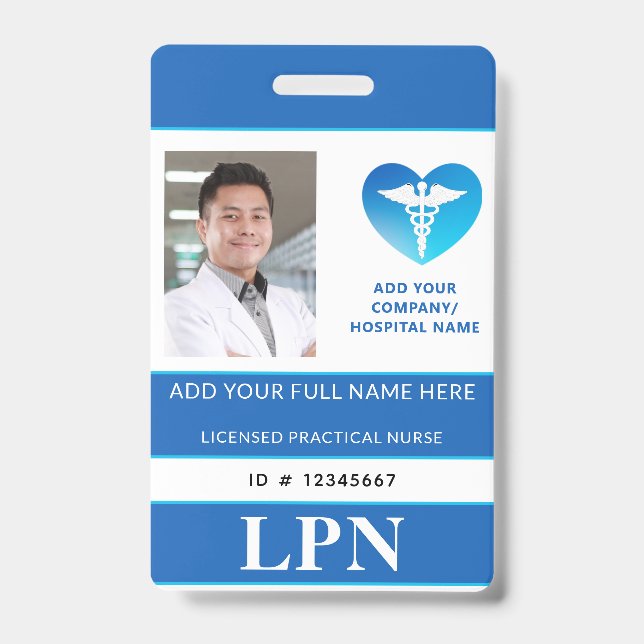 Vertical LPN, Licensed Practical Nurse, Photo ID Badge (Front)