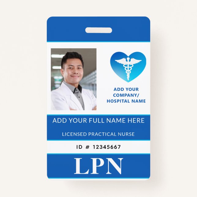 Vertical LPN, Licensed Practical Nurse, Photo ID Badge (Front)