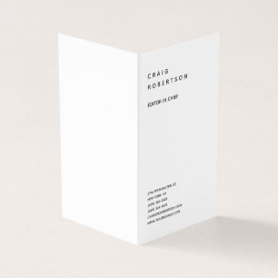 Vertical Minimalist Plain Modern Black & White Business Card
