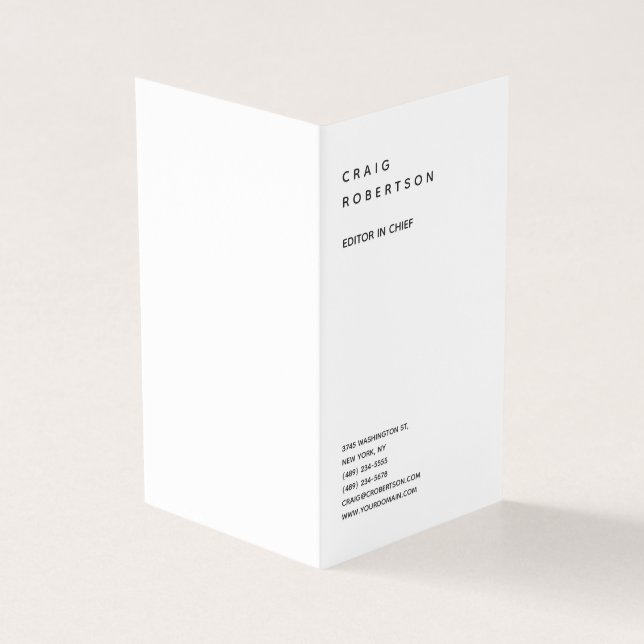 Vertical Minimalist Plain Modern Black &  White Business Card (Outside)