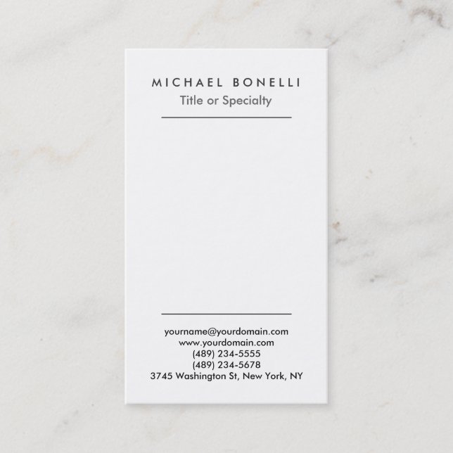 Vertical Minimalist Simple Plain Business Card (Front)