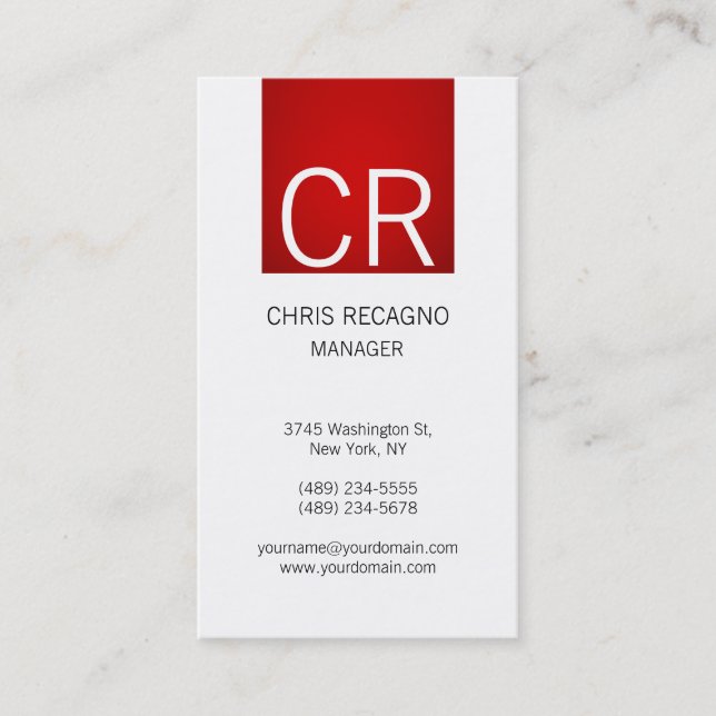 Vertical Modern Red Stripe White Business Card (Front)