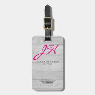Vertical modern wood background script monogram  luggage tag