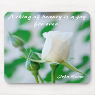 Vertical Mousemat White Rose & Keats Quote Mouse Pad