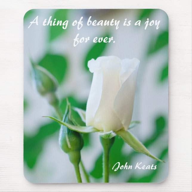 Vertical Mousemat White Rose & Keats Quote Mouse Pad (Front)