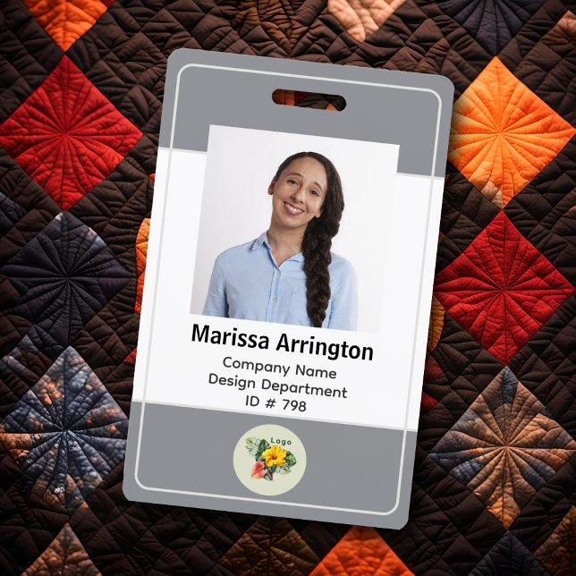 Vertical Neutral Grey Photo Name Tag Badge (Creator Uploaded)