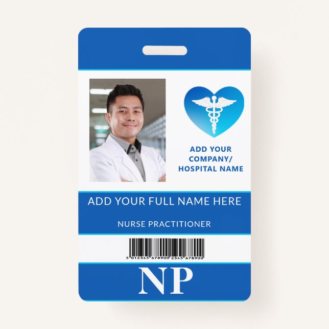 Vertical NP,  Nurse Practitioner Photo ID Bar Code Badge (Front)