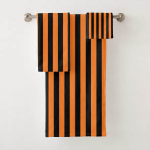 Vertical Orange and Black Stripes Bath Towel Set