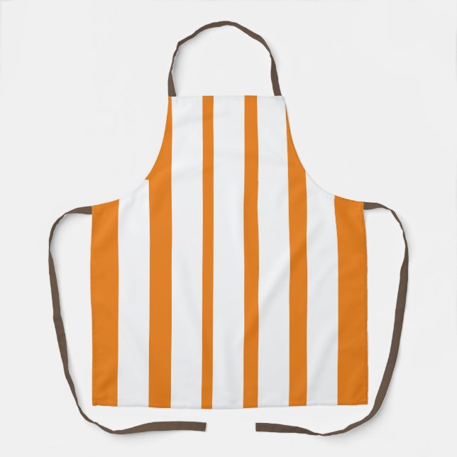 Vertical Orange And White Stripes  Apron (Front)