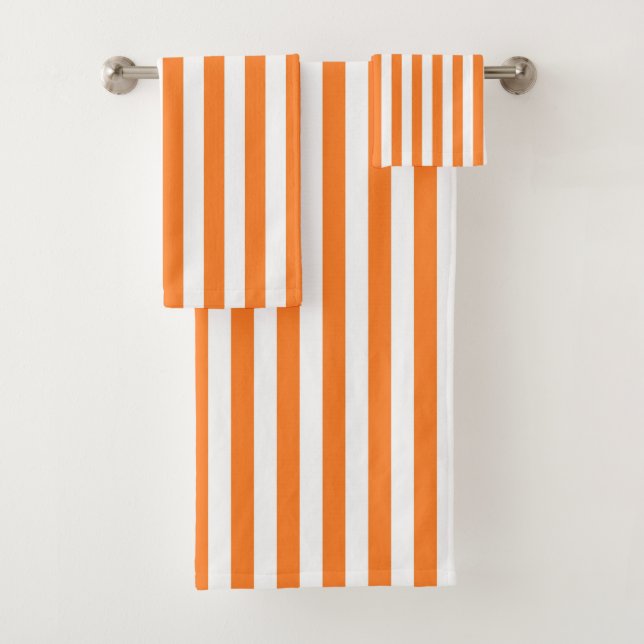 Vertical Orange and White Stripes Bath Towel Set (Insitu)