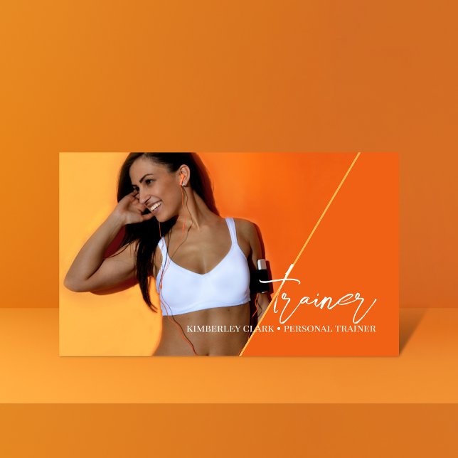 Vertical Orange | Personal Trainer QR Code Photo Business Card (Creator Uploaded)