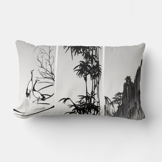Vertical Oriental Scroll Lumbar Pillow (Front)