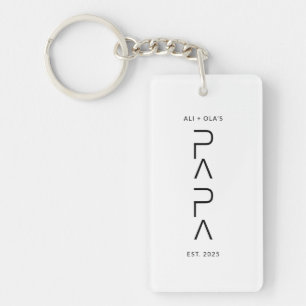 Vertical Papa Script with Kids Name Father's Day Keychain