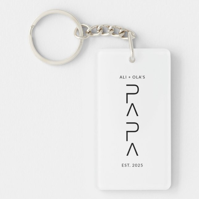 Vertical Papa Script with Kids Name Father's Day Keychain (Front)