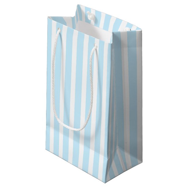 Vertical Pastel Blue and White Stripes Small Gift Bag (Front Angled)