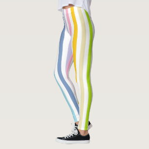 Vertical Pastel Rainbow and White Stripes Leggings