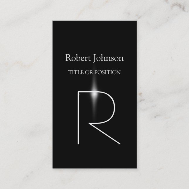 Vertical Pattern Black Grey Monogram Business Card (Front)