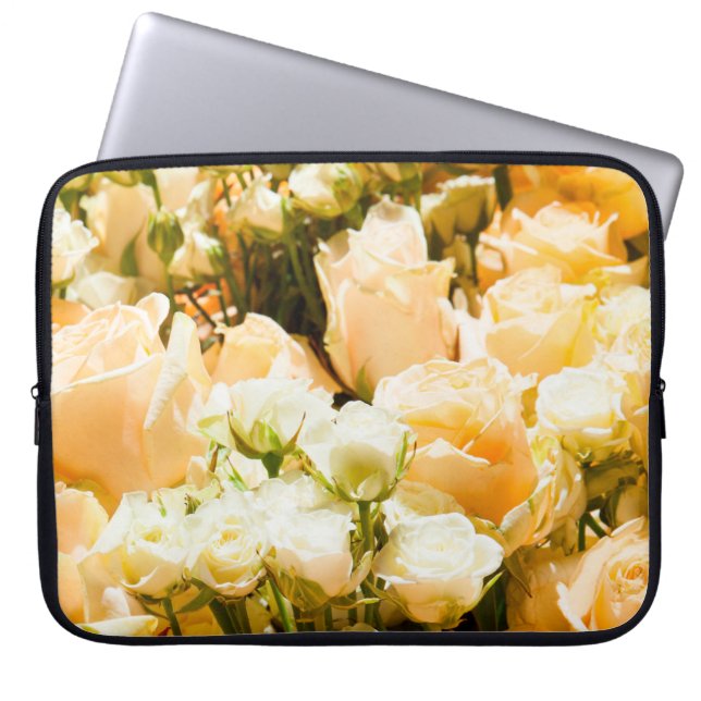 Vertical pattern of white roses. anniversary, back laptop sleeve (Front)