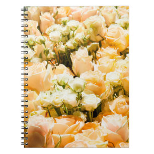 Vertical pattern of white roses. anniversary, back notebook