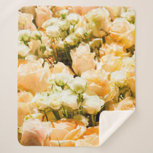 Vertical pattern of white roses. anniversary, back sherpa blanket