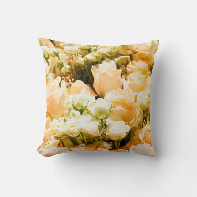 Vertical pattern of white roses. anniversary, back throw pillow (Front)