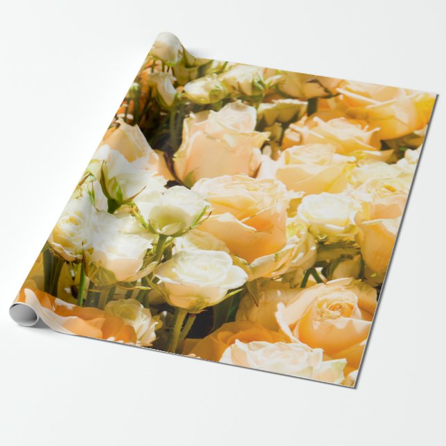 Vertical pattern of white roses. anniversary, back wrapping paper (Unrolled)