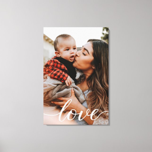 Vertical Personalized Photo Love Script Canvas Print (Front)