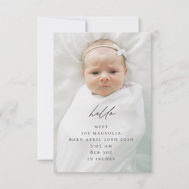 vertical photo birth announcement & thank you card (Front)