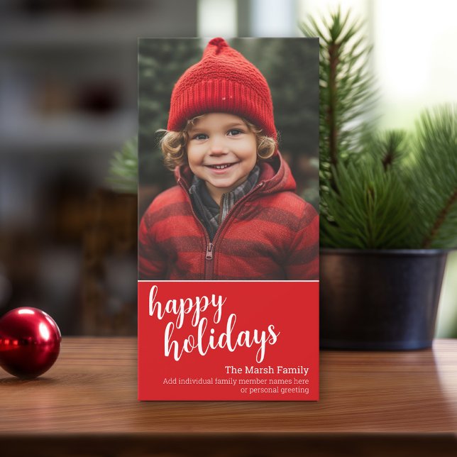 Vertical Photo - Christmas Red Script - Happy Holiday Card (Add 1 Photo to this online Christmas Card with 1 Photo)