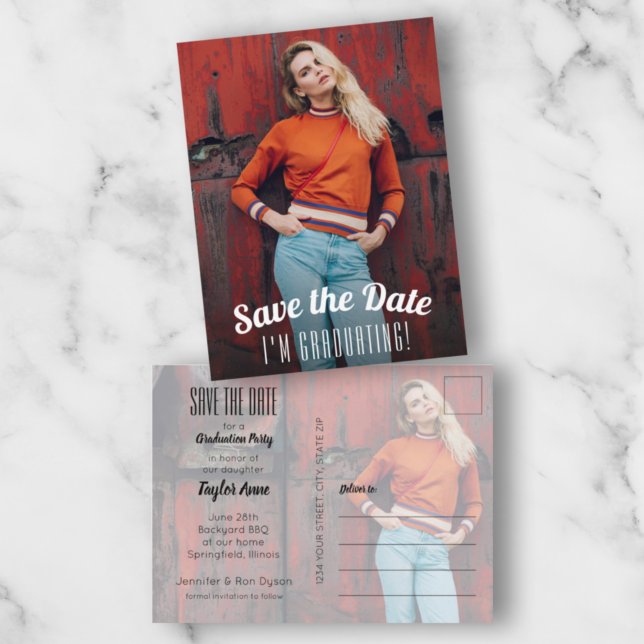 Vertical Photo Graduation Save the Date Postcard (Creator Uploaded)