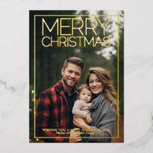 Vertical Photo Merry Christmas desert green gold Foil Holiday Card