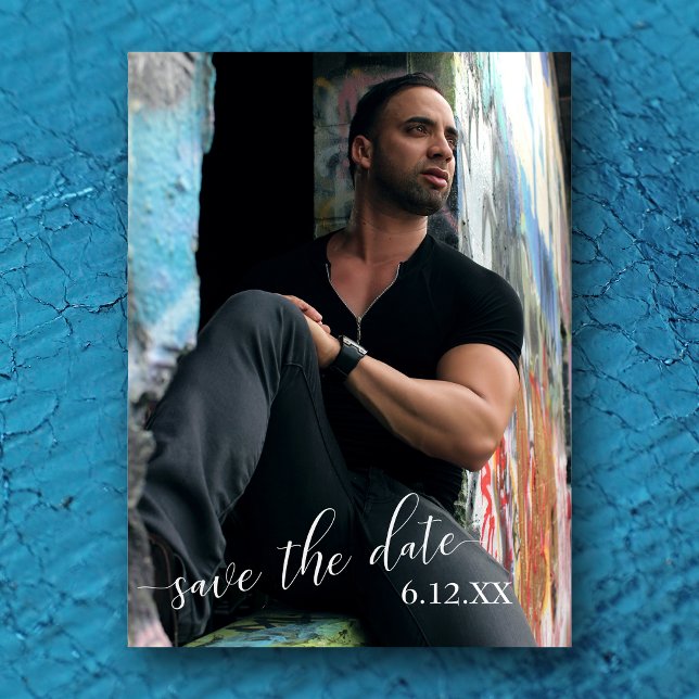 Vertical Photo White Text Save the Date Graduation Postcard (Creator Uploaded)